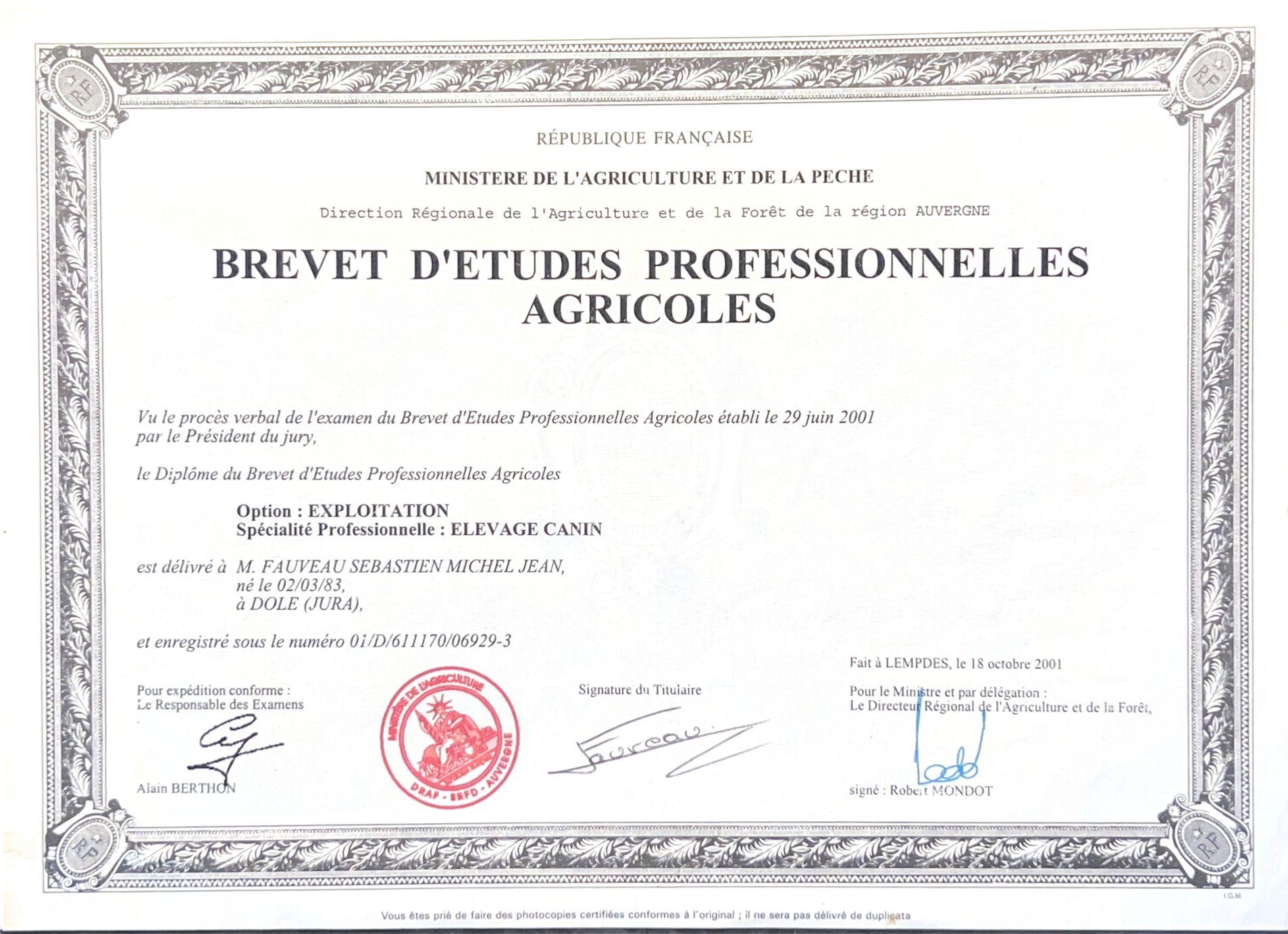 Diplôme Brevet d'études professionelles agricoles